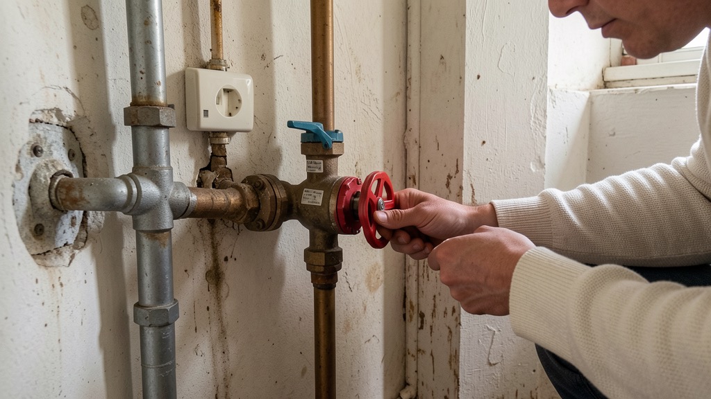 Robinet d'arrêt général d'eau à fermer en cas de fuite